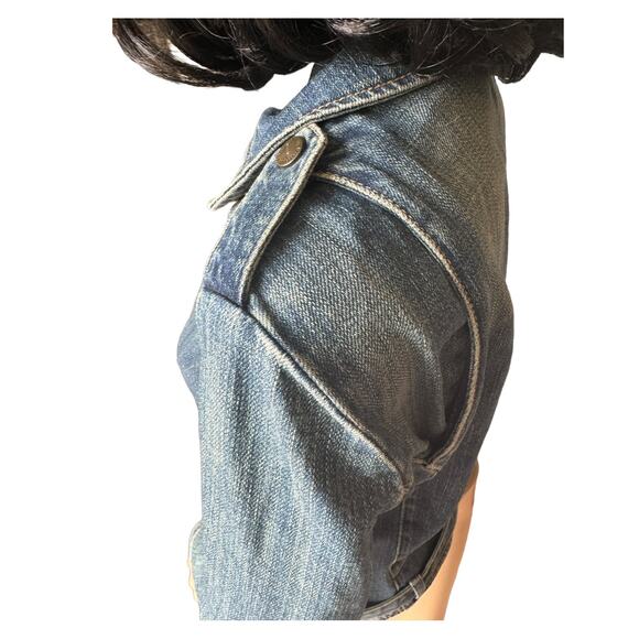 Vintage Y2K Current Elliott The Biker Jacket blue denim Motoside zipper size 6 - Picture 15 of 16